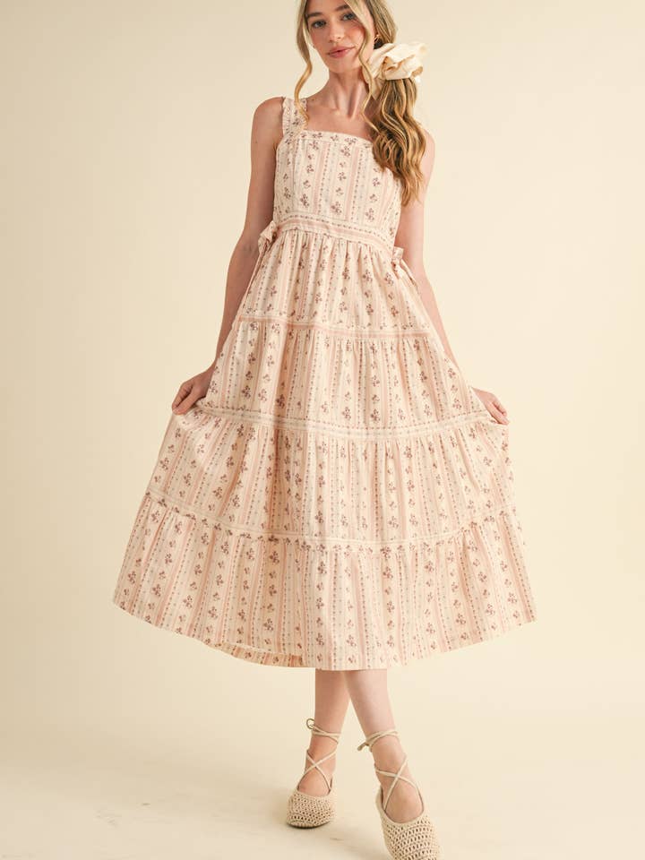 &MERCI - Vente Robe – femme - ROBE MIDI FLORALE À BRETELLES VOLANTÉES AVEC NŒUDS LATÉRAUX À NOUER MDR358631