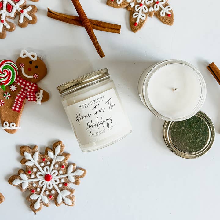Hollowood Home and Candle - Wholesale Jar/Filled Candle - HOME FOR THE HOLIDAY |HOLIDAY CANDLE | 100% SOY WAX | 8 OZ