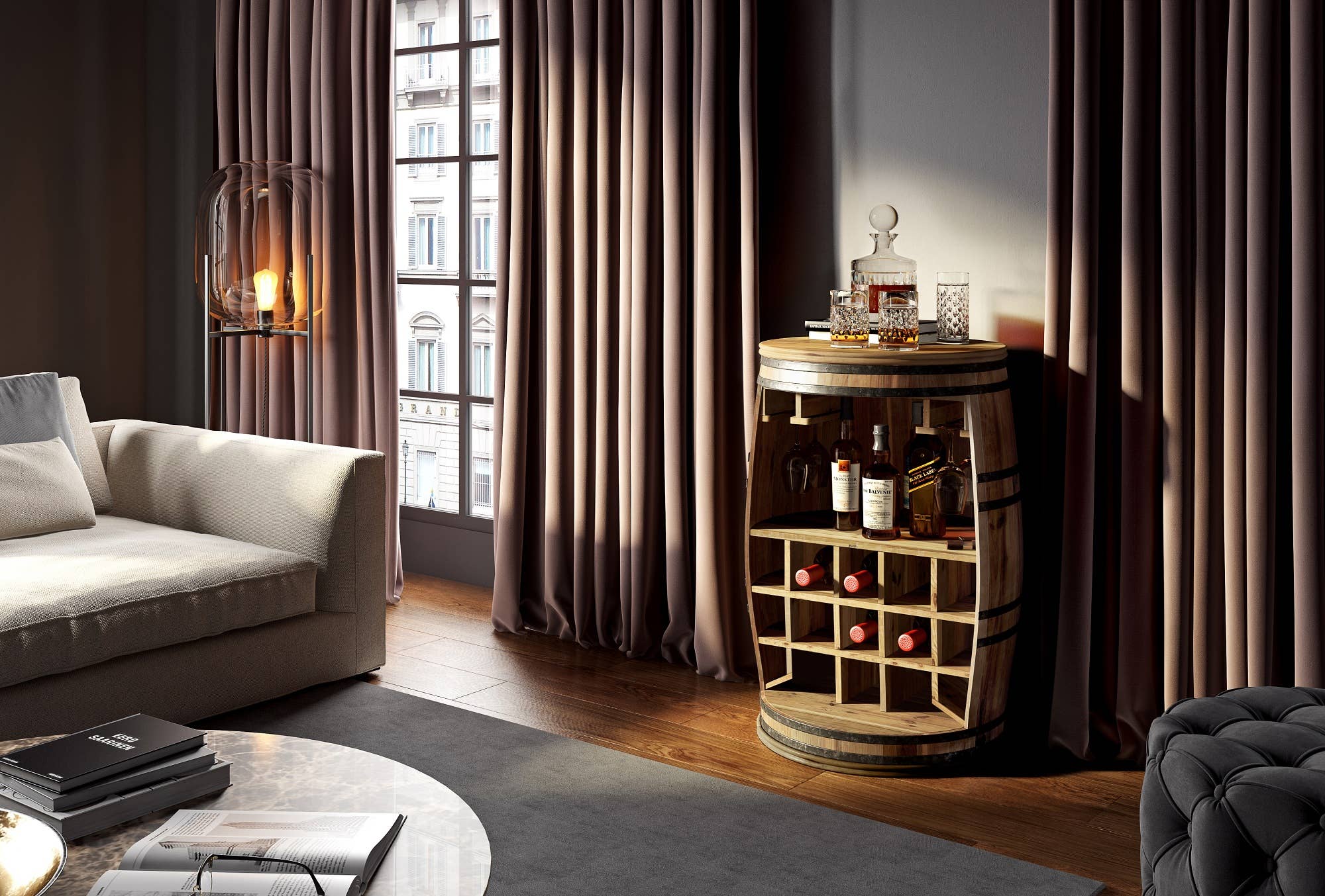 OBUZI - Wholesale Wine Rack - Wine Rack, Rosey-Raw Bar Barrel5