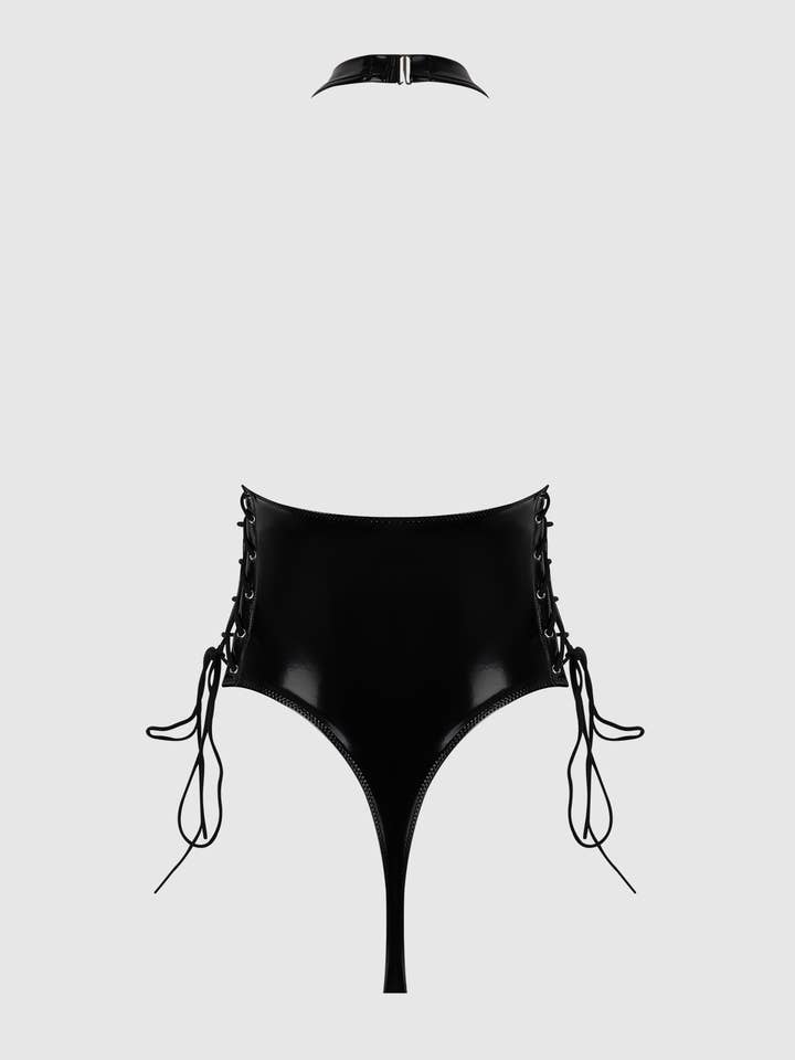 House of Desire - Wholesale Lingerie Bodysuit - Women's - TRINITY PATENT LACE UP HALTER TEDDY9