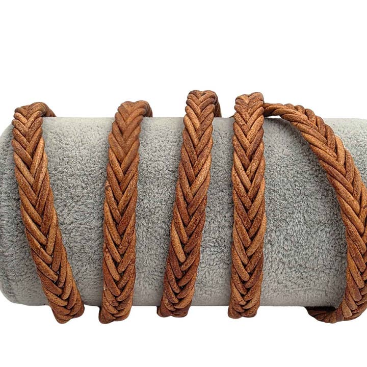 Kansas flettet lædersnor - 8x3mm - Mørk natur for engroshandel hos Sun Enterprises B.V.