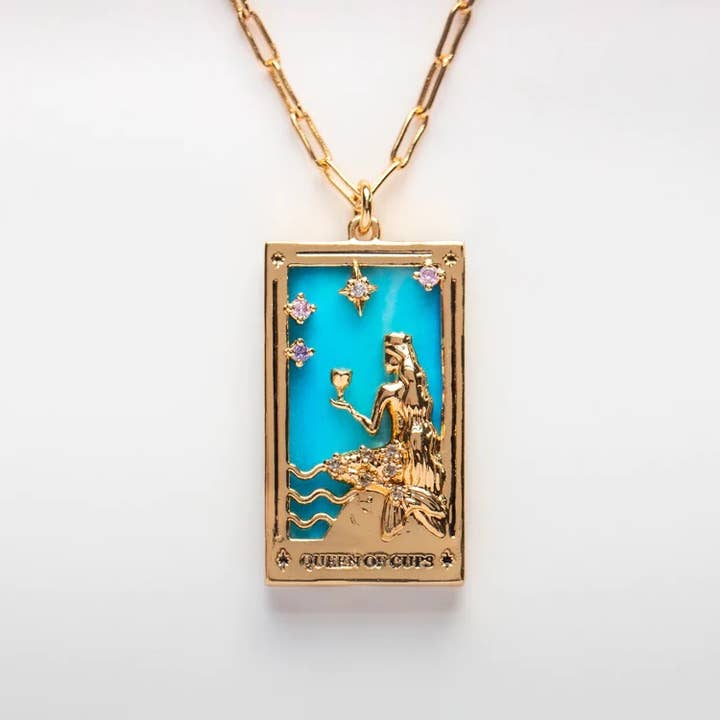 HoopLa – wholesale Pendant/charm necklace – Tarot Card Necklace Queen of Cups- Steel hand made