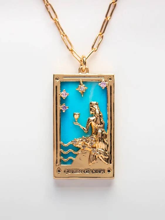 Tarot Card Necklace Queen of Cups- Steel hand made for wholesale by HoopLa