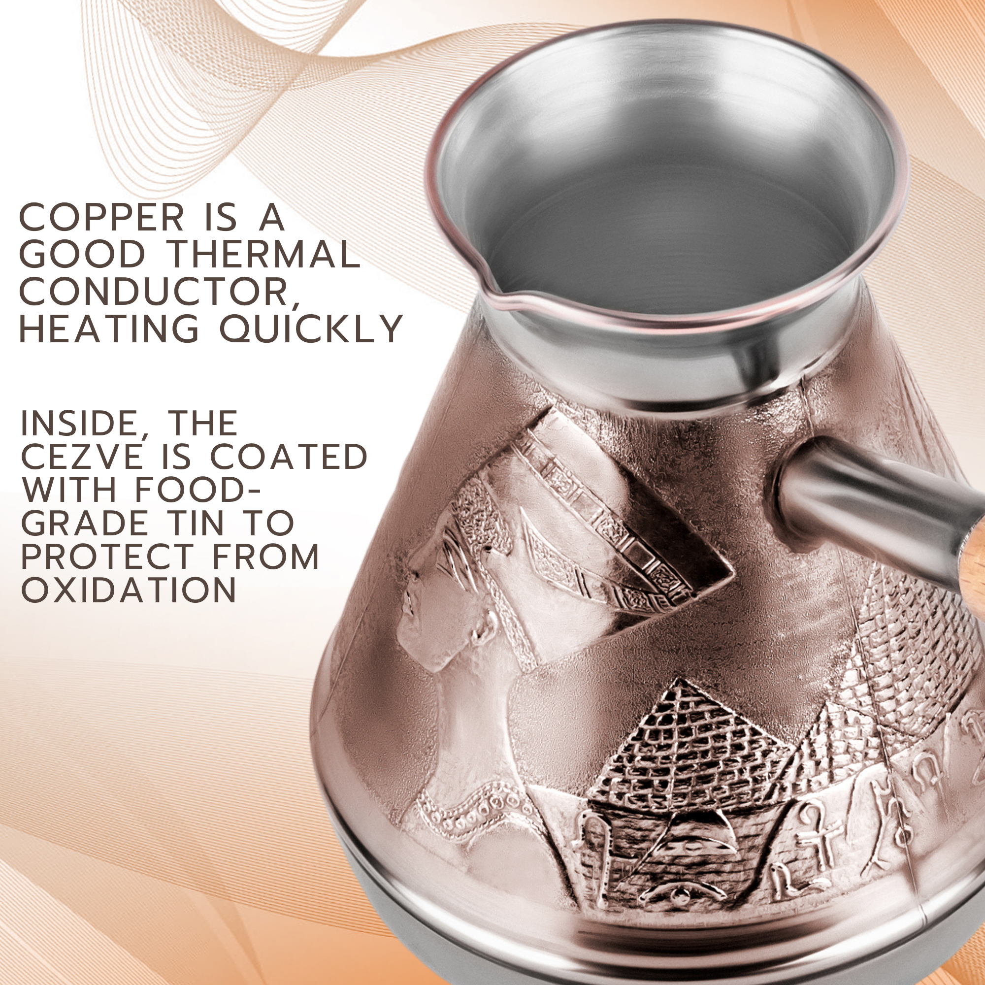 STP - Wholesale Tea Pot - Large Sphinx Copper Turkish Coffee Pot 23.7-oz5