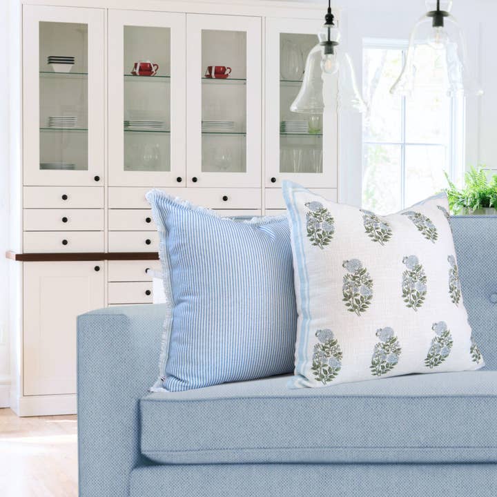 Tajik Home LLC - Wholesale Throw Pillow Cover - Genevieve Block Print Pillow Cover in Sky Blue - Handcrafted