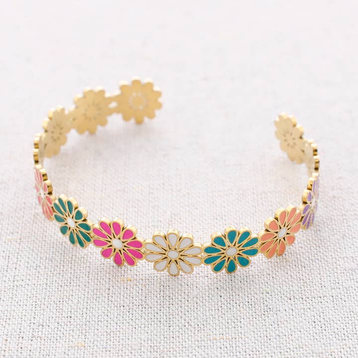 Bracciale regolabile in acciaio con fiori smaltati per la vendita all'ingrosso da parte di Sonata