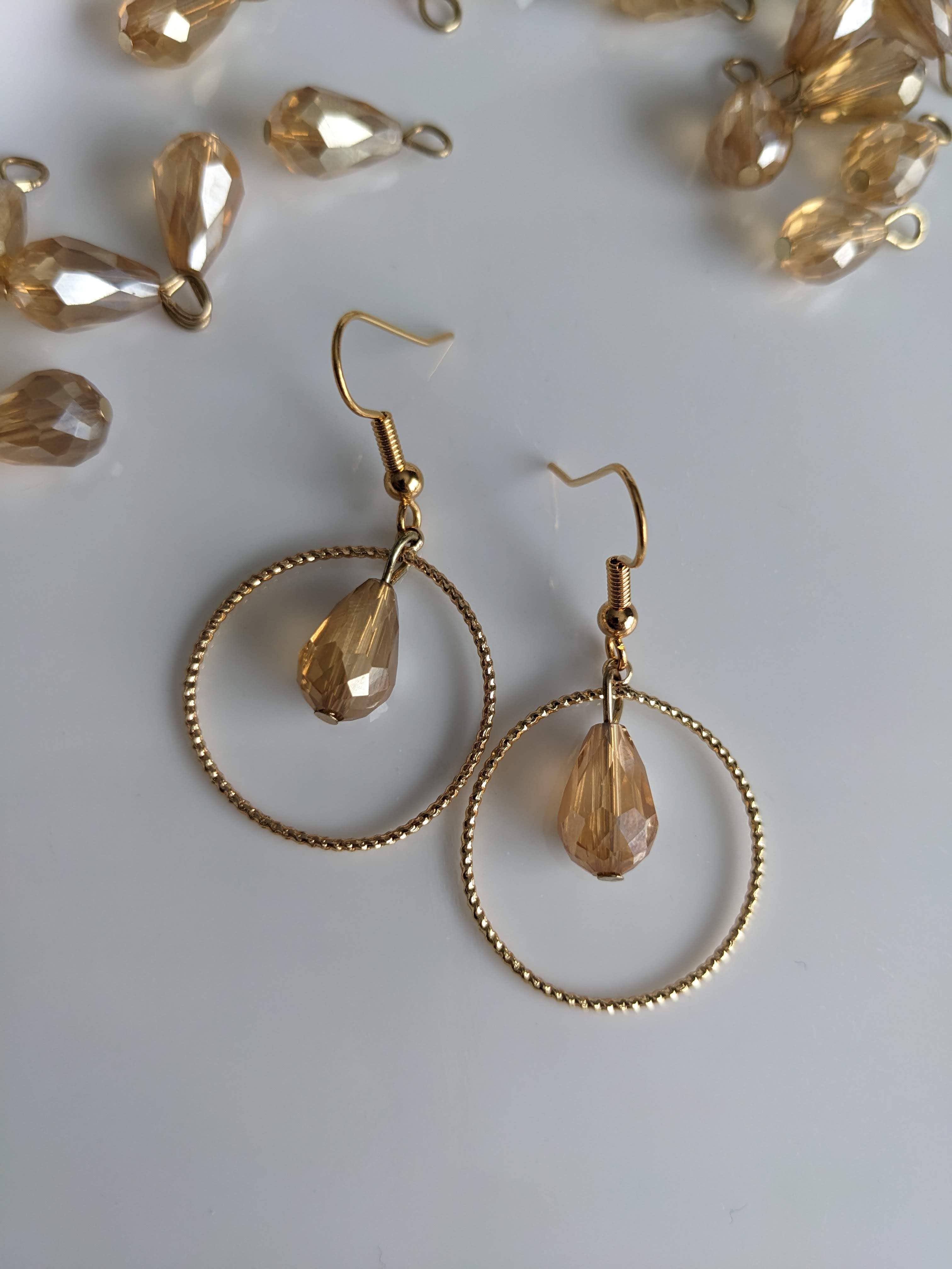 Crafty Archivist - Wholesale Dangle Earrings - Sparkly Vintage Peach Fuzz Teardrop in Gold Circle Earrings2