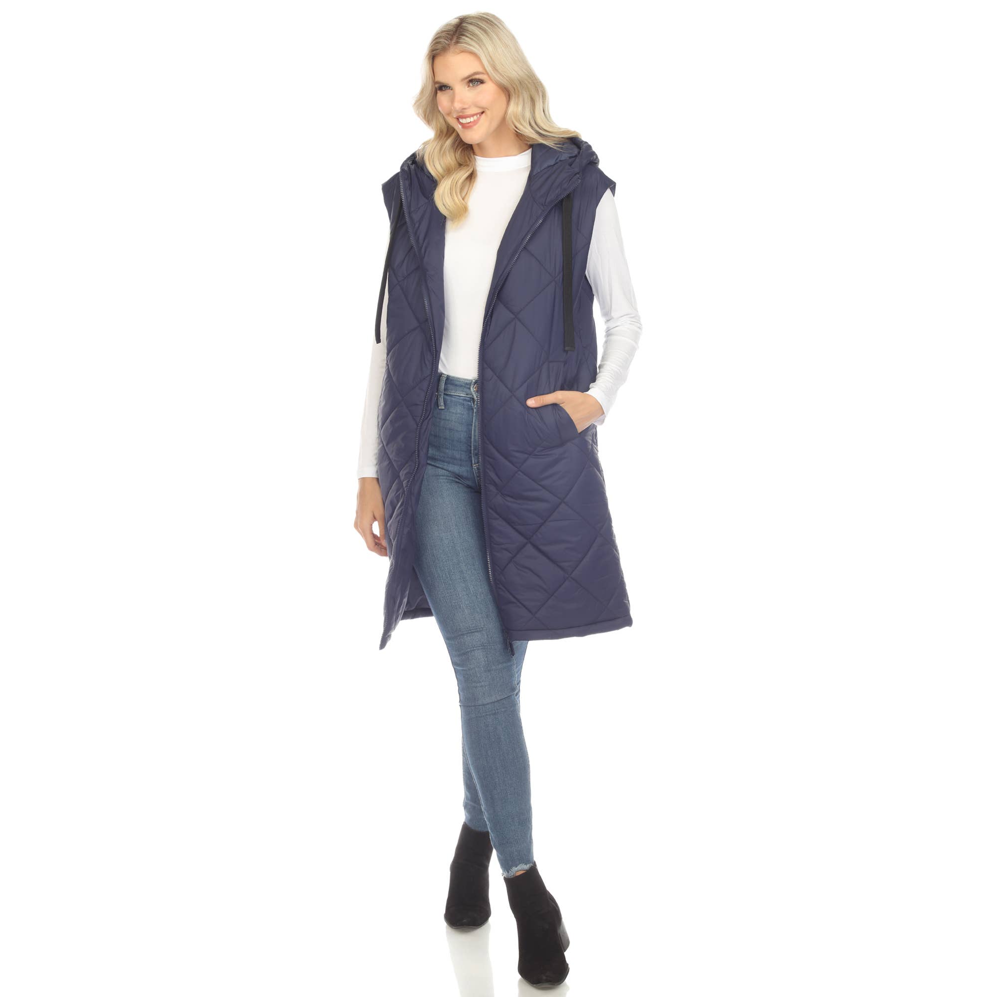 WHITE MARK - Wholesale Outerwear Vest - Women's - Women's Diamond Quilted Hooded Puffer Vest9