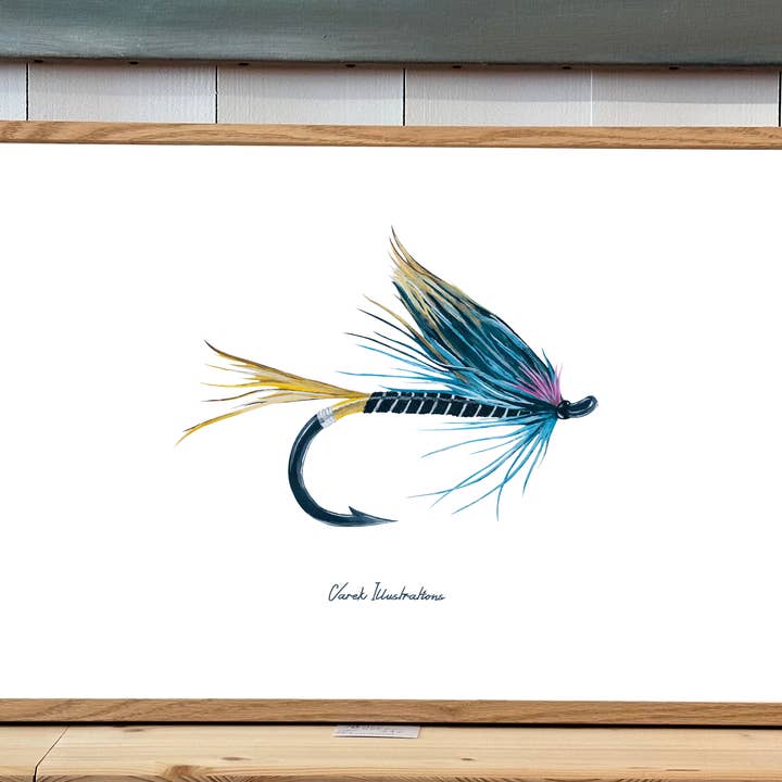 Illustration of Fly for fishing painted with acrylic for wholesale by Varek Illustrations