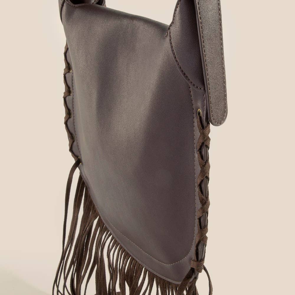 Anarchy Street - Wholesale Shoulder Bag - Women's - Rivet Trim Suede Fringe Shoulder Bag2