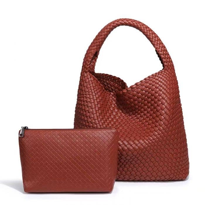 PEACH ACCESSORIES - Wholesale Top Handle Bag - Women's - Large Weave Two in One Handbags B16836