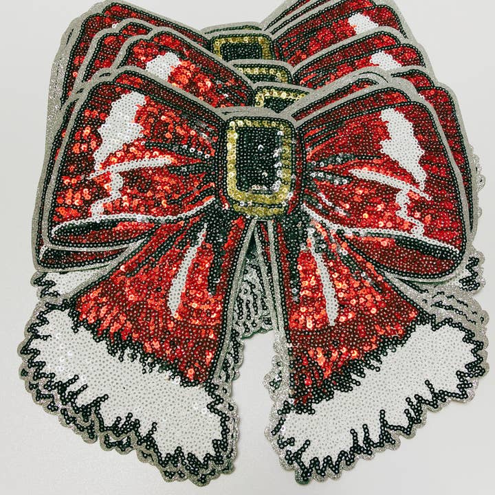 TEELUX - Wholesale Patch - 10" inch Santa BOW - SEQUIN Patch0