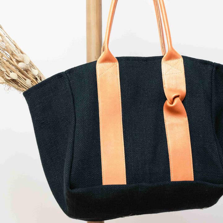 Tragetasche - schwarzer Hanf, Fichte, Kamelleder für den Großhandel von Fossette