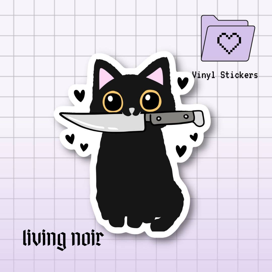 Living Noir - Wholesale Sticker - Black Cat With Knife Sticker1