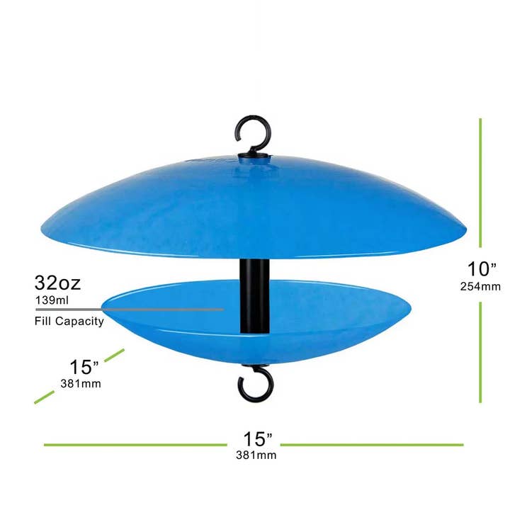 Couronne Co. - Wholesale Bird Feeder - Mosaic Birds - 15" Glass Feeder Weather Dome Blue