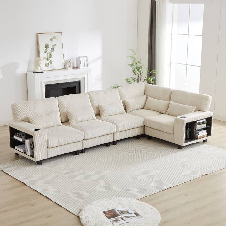 39F Inc. - Wholesale Sofa - Modular Corduroy L-Shaped Sectional Sofa with Storage,4Color1