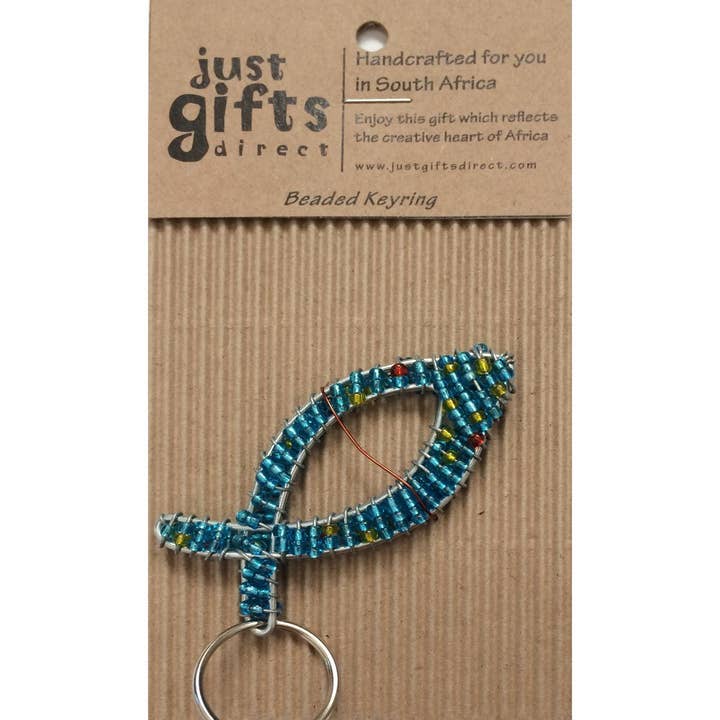 Handgefertigter christlicher Fisch-Schlüsselanhänger mit Perlen für den Großhandel von Just Cards Direct