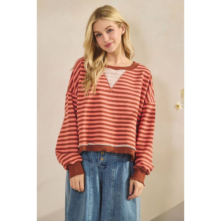 Veveret - Wholesale Tunic - Women's - Cropped Striped French Terry Top19
