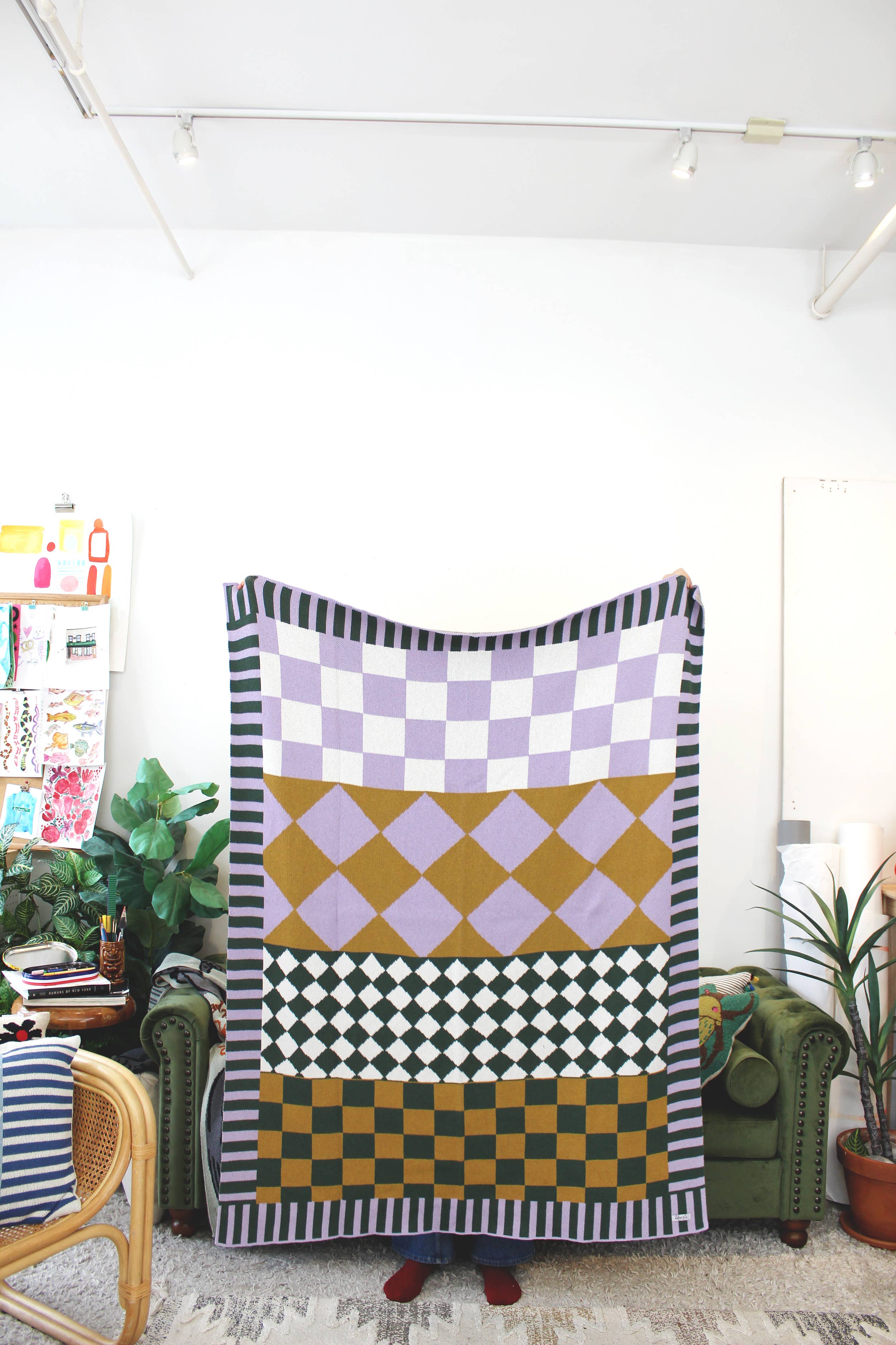 Calhoun & Co. - Wholesale Throw blanket - Diamond Checkerboard Pattern Mix & Match Knit Throw Blanket5