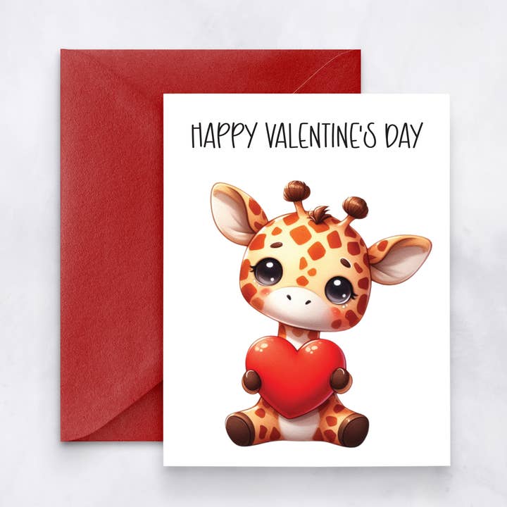 Glædelig Valentinsdag - Sødt Girafkort for engroshandel hos Felicia Nicole Design