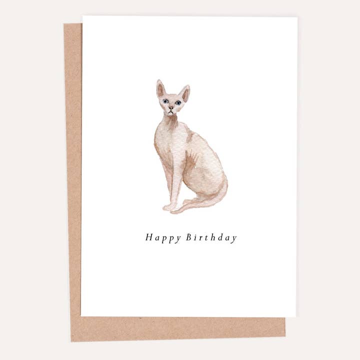 Sphynx Cat Birthday Card for wholesale by HeatherLucyJ Design