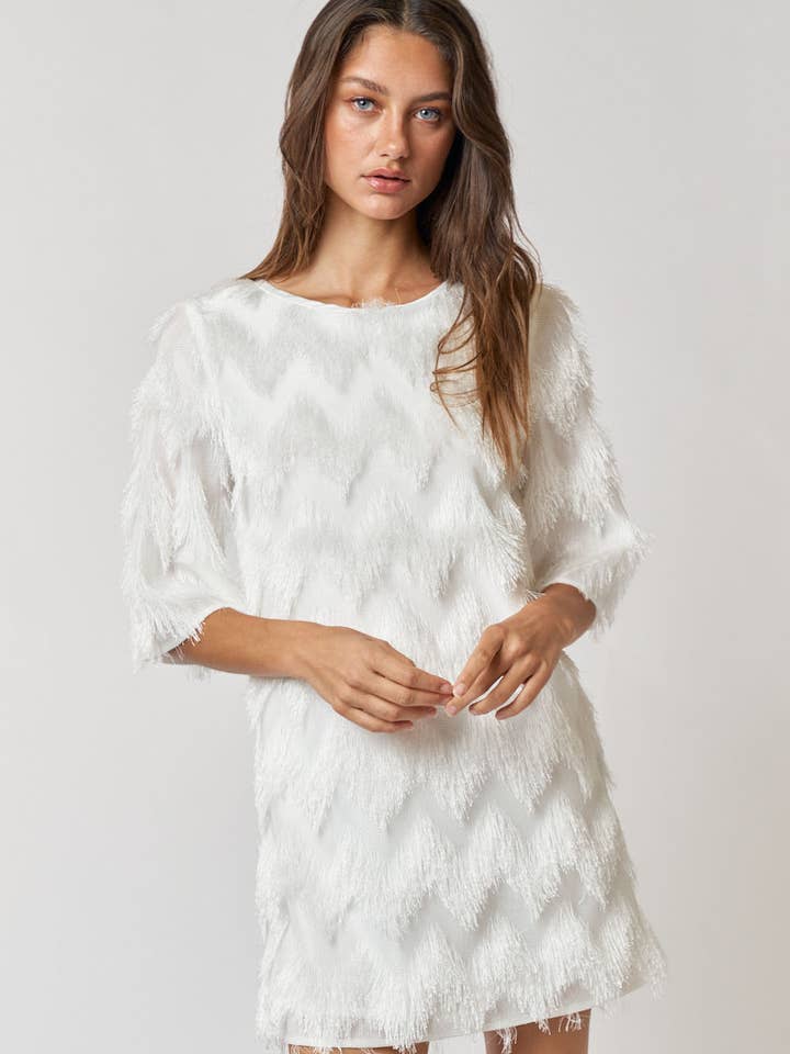 ILD3195 Chevron Fringe Detail Dress With Back Tie for wholesale by Lalavon