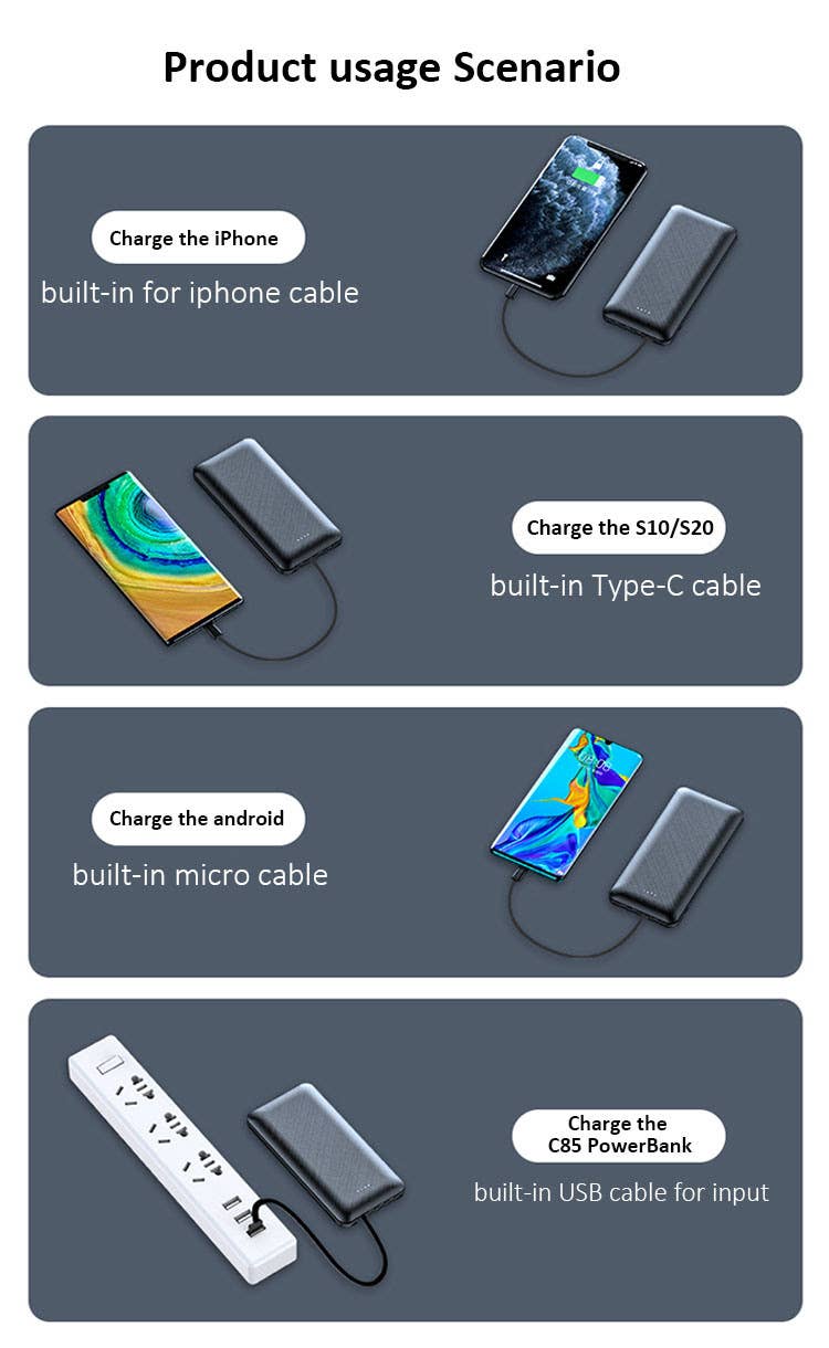 Mila Wholesale - Wholesale Portable Charger - 10,000 mAh Powerbanks with 3-in-1 Charging Cables5
