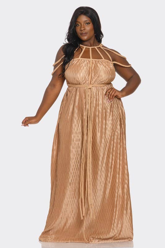 BANJUL – Großhandel Kleid – Damen – HCCD71765   Wellig plissiertes geflochtenes Seil Plus Size Maxikleid1