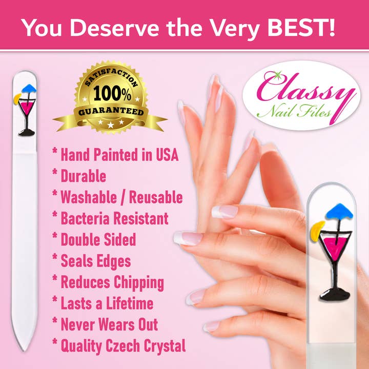 Classy Nail Files - Wholesale Nail File - Party Drink Special Occasion Hand Painted Crystal Nail File