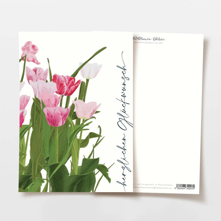 Cartolina di congratulazioni, tulipani rosa, carta FSC per la vendita all'ingrosso da parte di Wildblumen Atelier