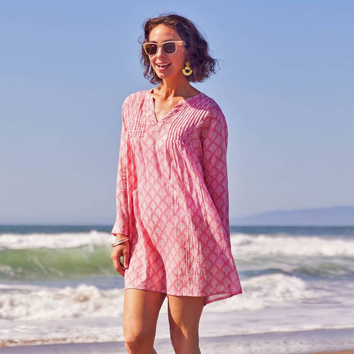 rockflowerpaper - Wholesale Swim Cover Up - Women's - FIFER PINK Pintuck Beach Coverup