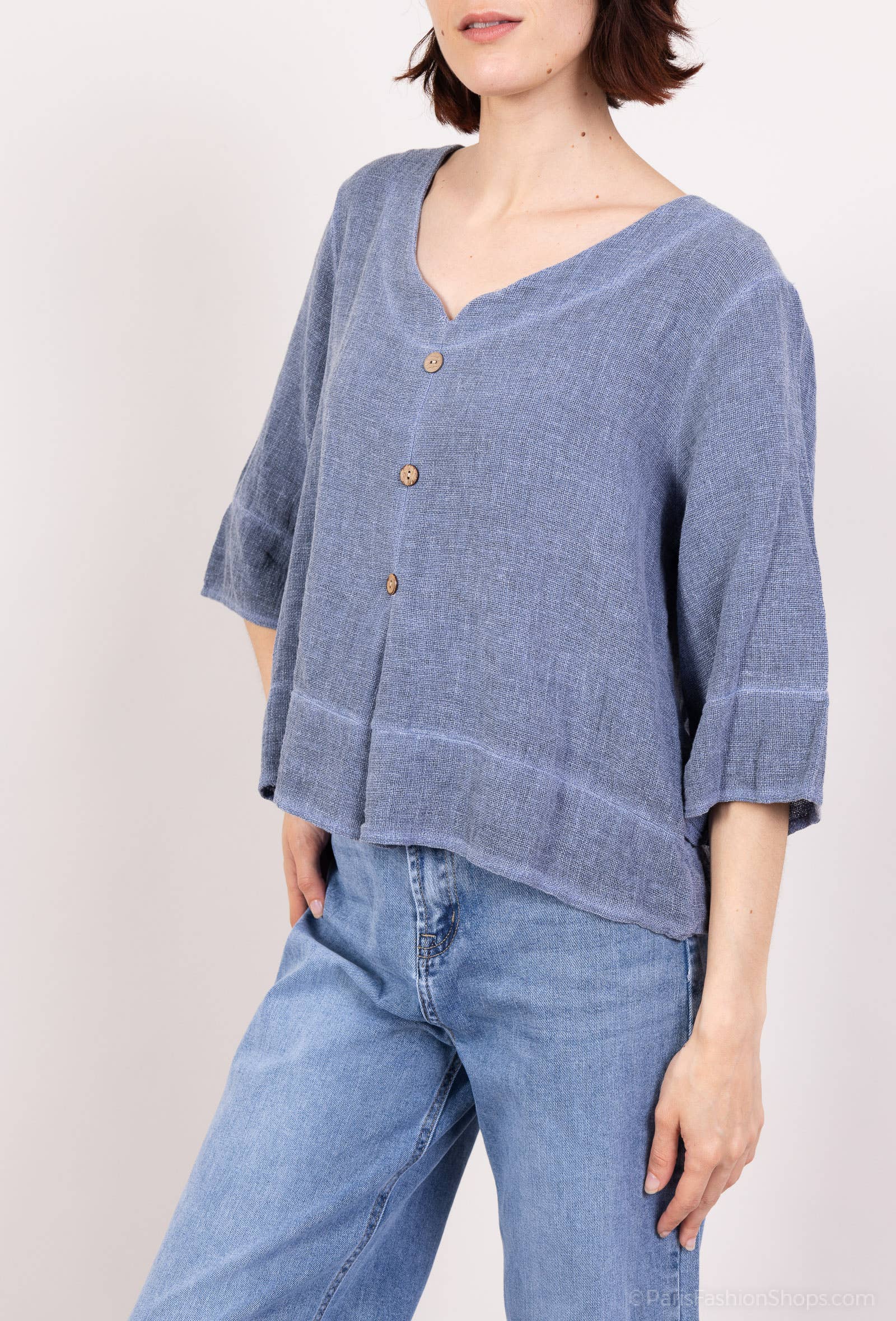 L'Emotion - Wholesale Blouse - Women's - 3/4 Sleeve Sweater Cardigan Effect 50% Linen & 50% Cotton6