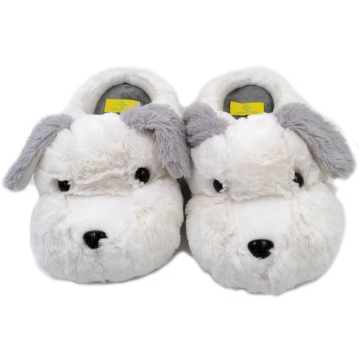 White Millffy Cute Puppy Dog Stuffed Animal Slippers Soft Plush Dog Slipper Warm House Slippers for wholesale on Faire