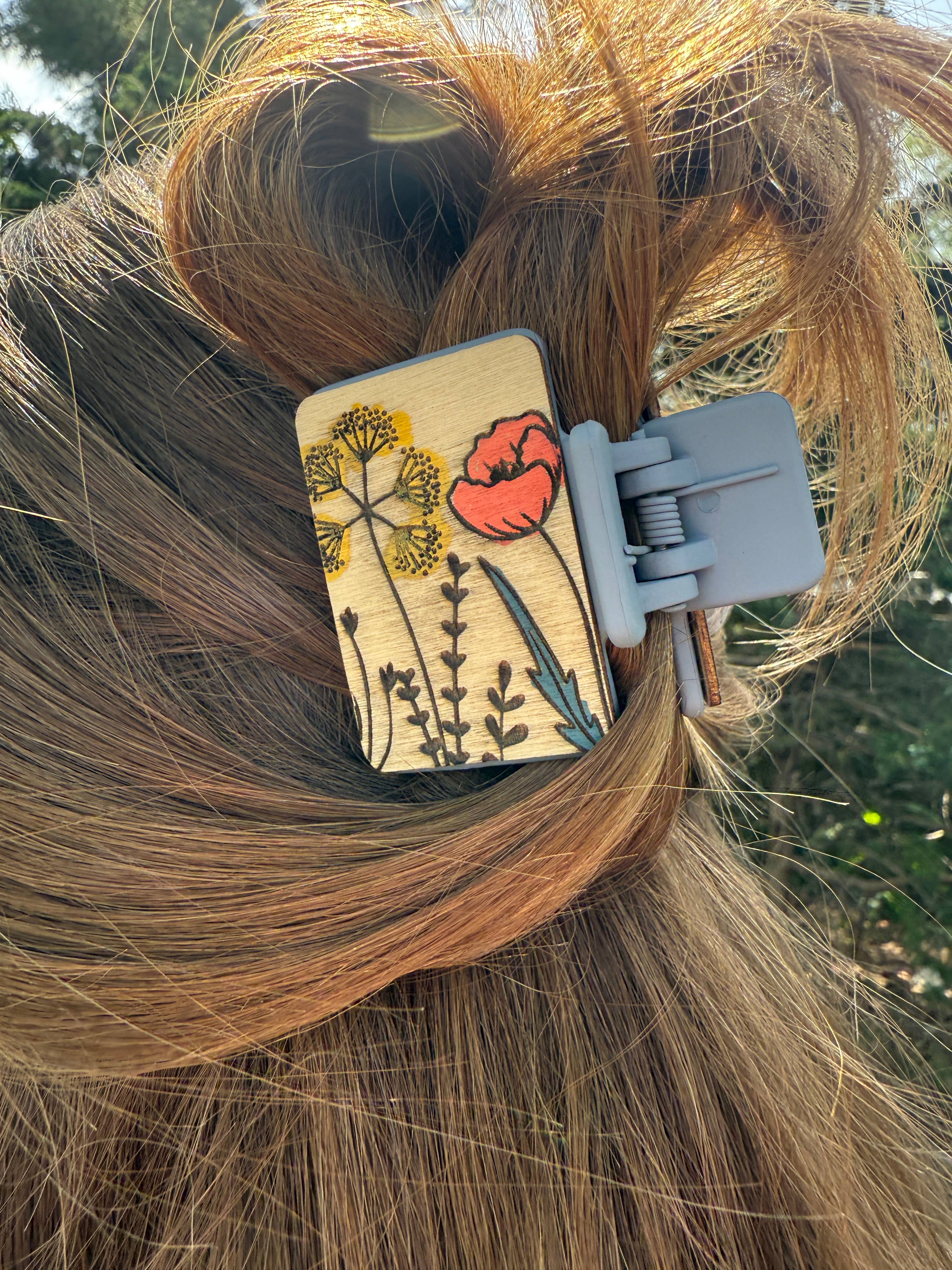 National Parks and Beyond - Wholesale Hair Clip - Women's - Flower Garden Wooden Claw Hair Clips in 2”, 4”, 5 inch15