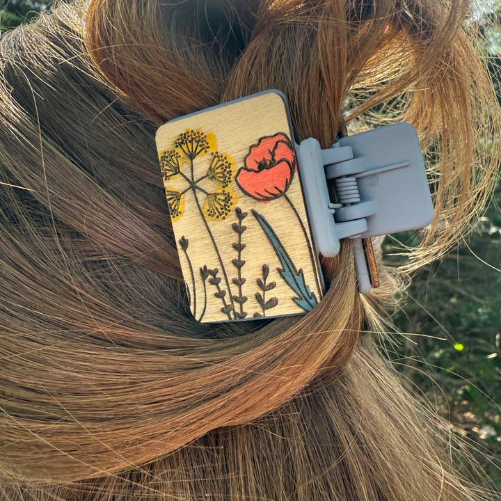 National Parks and Beyond - Wholesale Hair Clip - Women's - Flower Garden Wooden Claw Hair Clips in 2”, 4”, 5 inch15