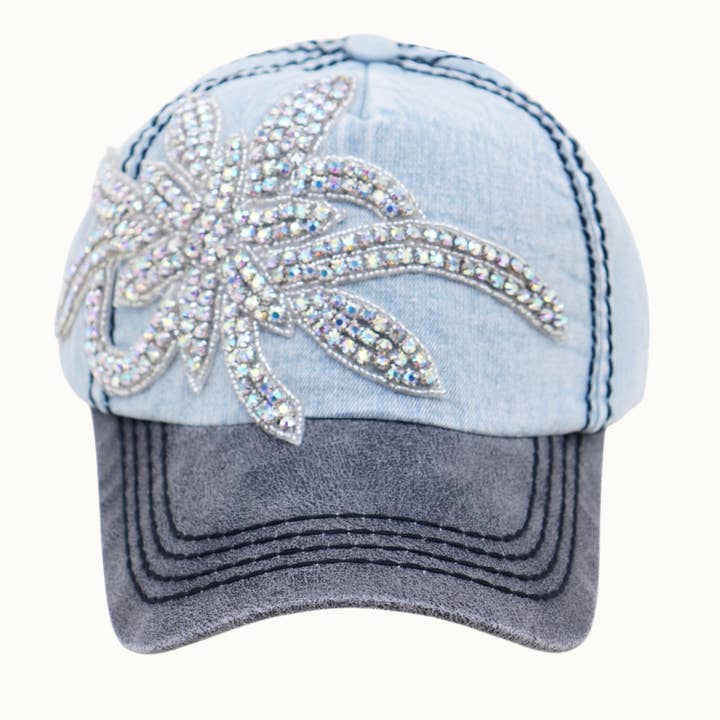 Olive & Pique - Wholesale Honkbalpet - Dames - Floral Vine Bejeweled Glitz tweekleurige pet, verstelbaar