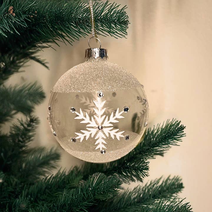 Merry & Bright LLC - Wholesale Ornament - Silver Glitter Snowflake Glass Ornament1