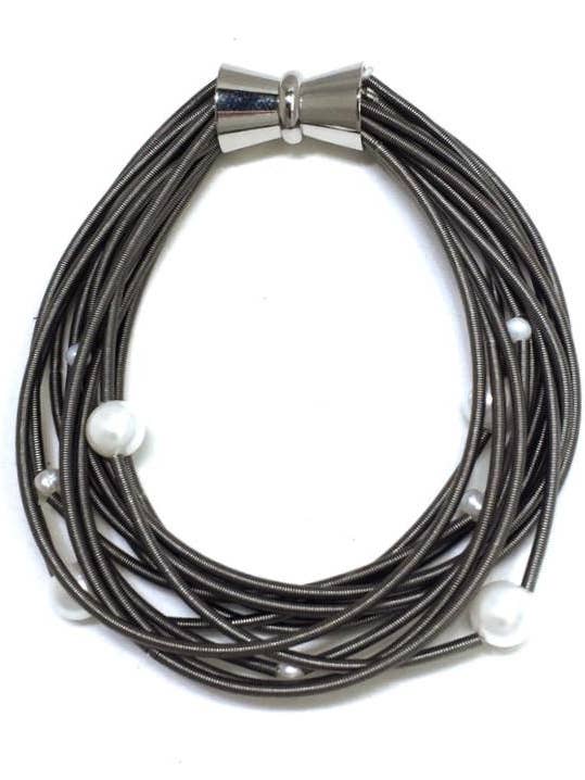 582 - Slate Wire Bracelet with FW Pearls and Magnetic Clasp for wholesale by Sea Lily