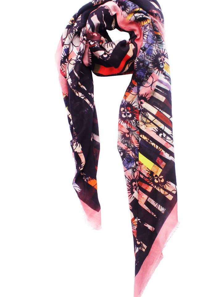 Quadrato grande «Floral Peacock» in seta/cotone 140x140cm per la vendita all'ingrosso da parte di EditionMichel