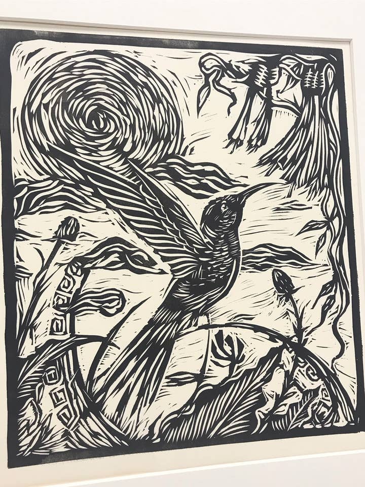 Hummingbird - 16"x20" Hand-Pulled Relief Print in Black for wholesale by Chris Granillo Art