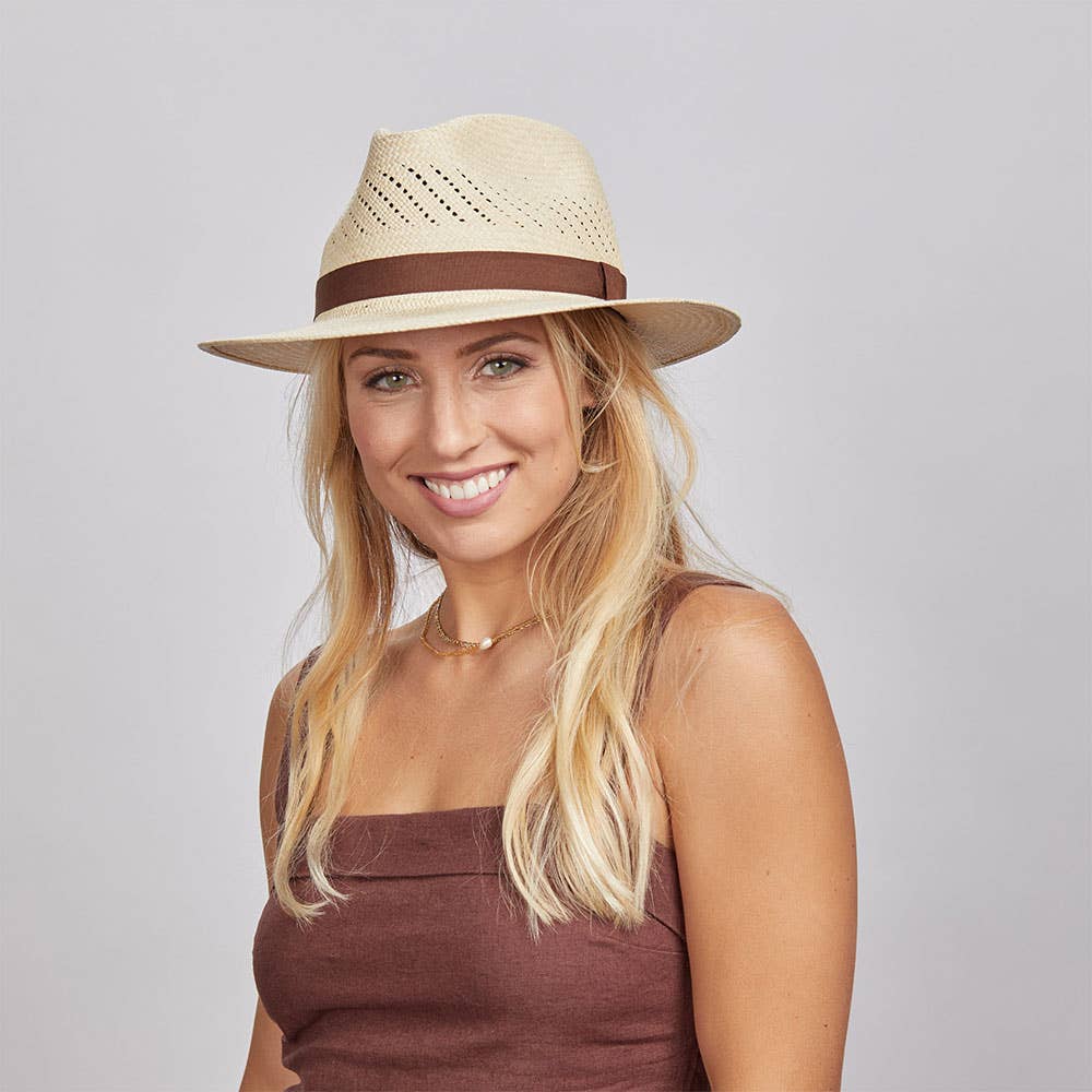 Natural Genuine Vented Panama Straw Fedora Hat - Style Tulum for wholesale on Faire3
