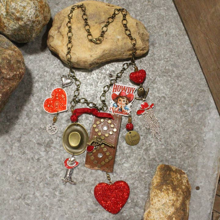 Howdy Partner Valentine Charm'd Necklace for wholesale by The Primitive Peddler, Inc.