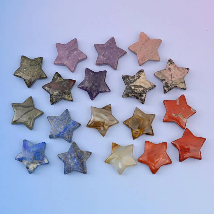 30mm 5 Point Gemstone Star Polished Healing Crystal Star Pocket Stone No Hole for wholesale by Mycrazycrystal