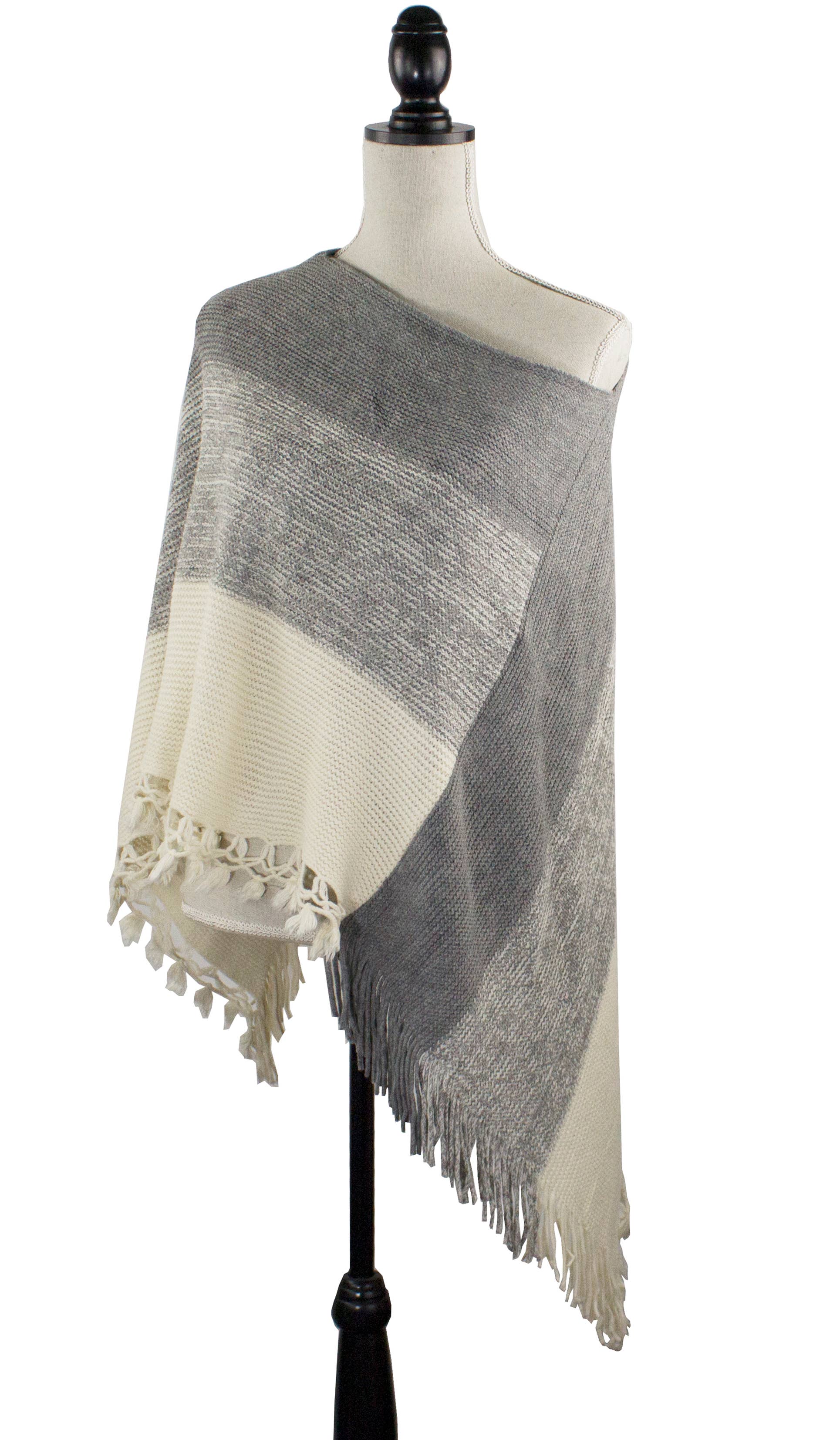 Fennco Styles - Venta al por mayor Poncho - Mujer - Suéter Poncho de Bloques de Color con Flecos22