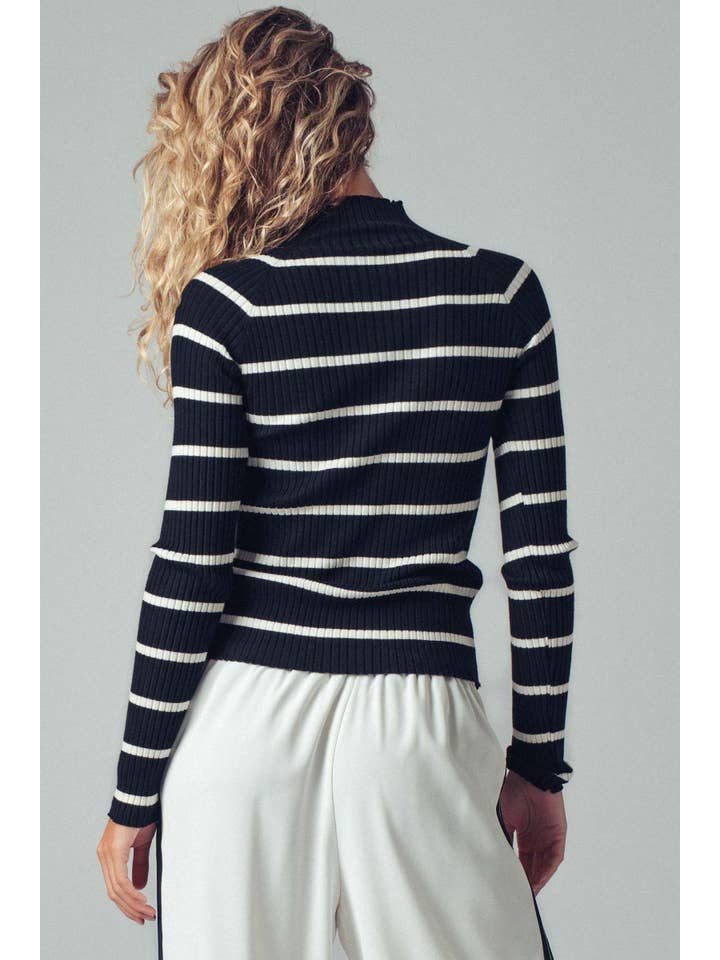 Fashion Week - Wholesale Knit Sweater - Women's - Striped Mock Neck Ribbed Sweater8