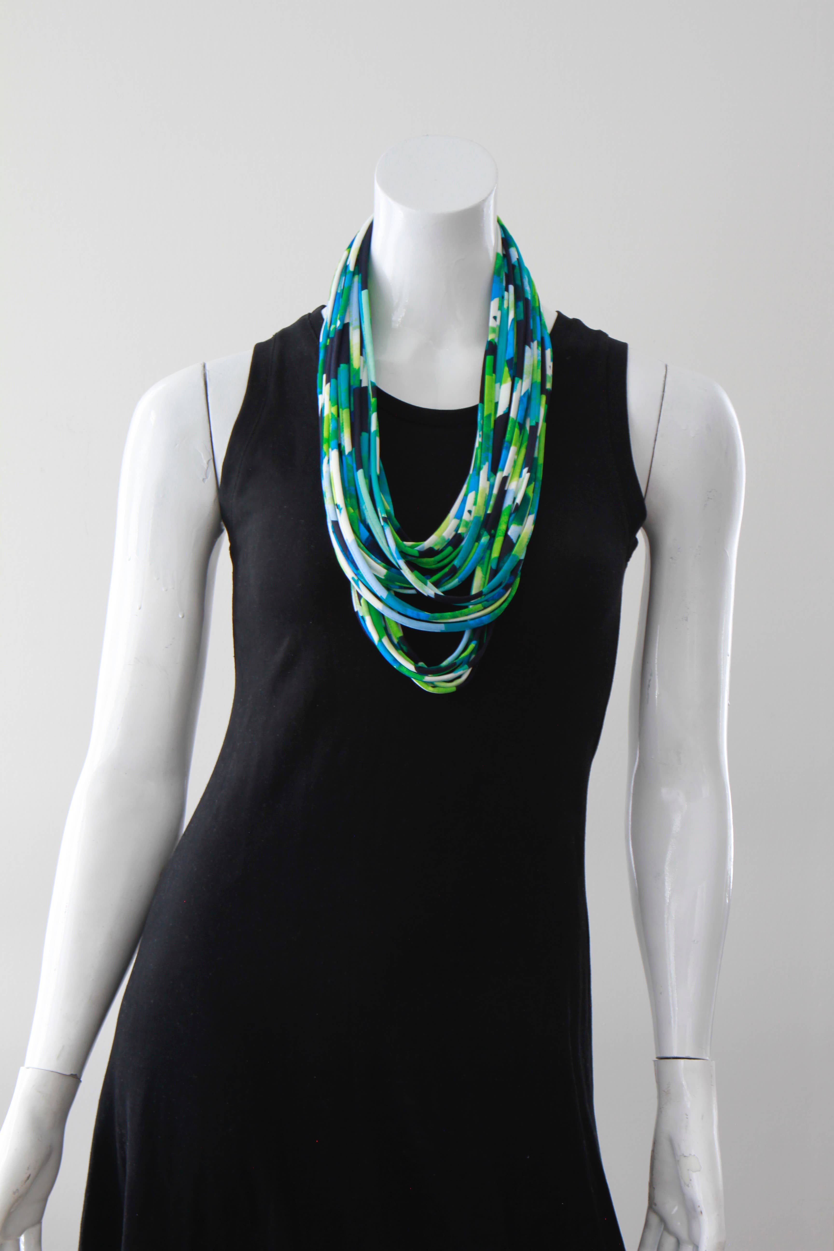 Necknots - Wholesale Scarf - Women's - Infinity Scarf or Necklace in Green and Navy 'Ocean Spray'2