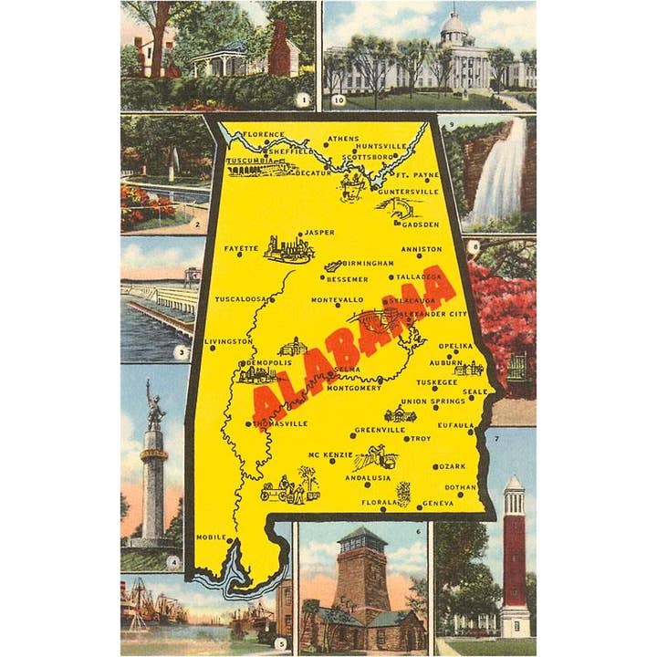 Carte postale AL-07 Carte et scènes de l'Alabama pour la vente par Found Image Press