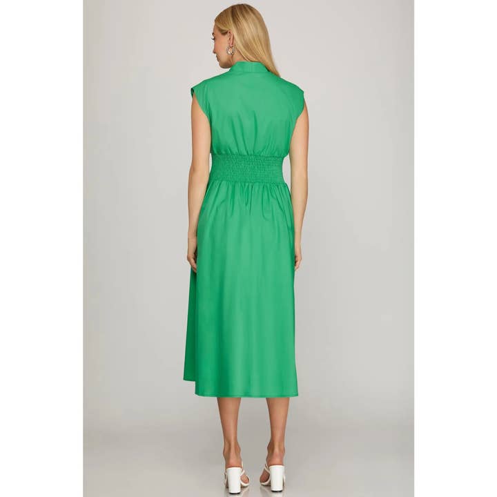 STYLE USA - Wholesale Dress - Women's - DROP SHOULDER SMOCKED WAIST MIDI DRESS11