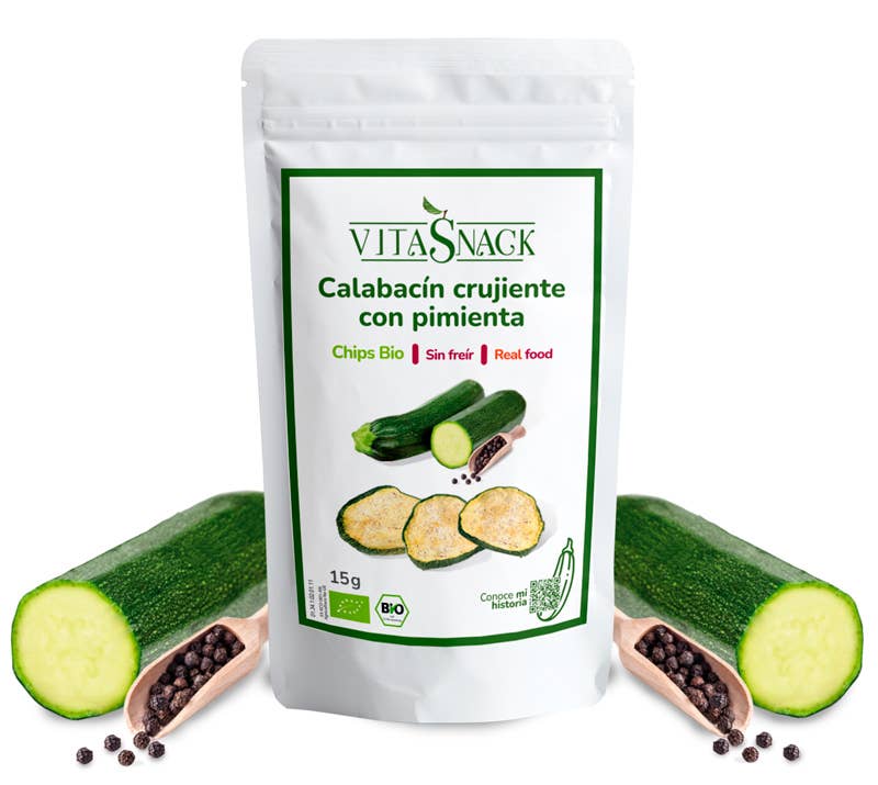 VITASNACK - Venta al por mayor Patatas fritas - Calabacín Crujiente con Pimienta Negra Ecológico. NO FRITO0
