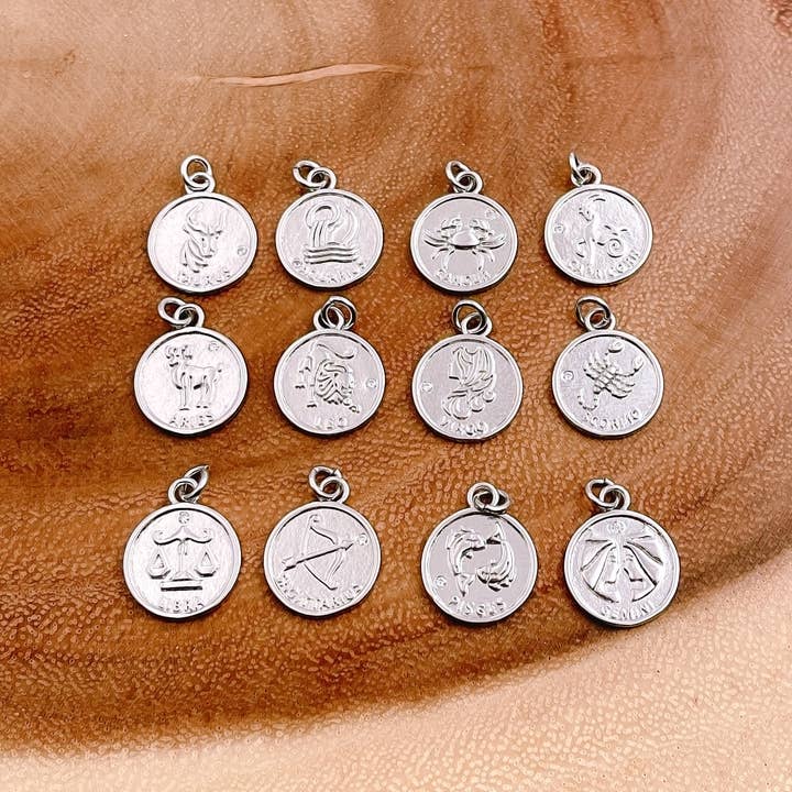 Beads Creation - Wholesale Individual charm/pendant - Gold Filled Astrology Zodiac Symbol Coin Charm, CP8253